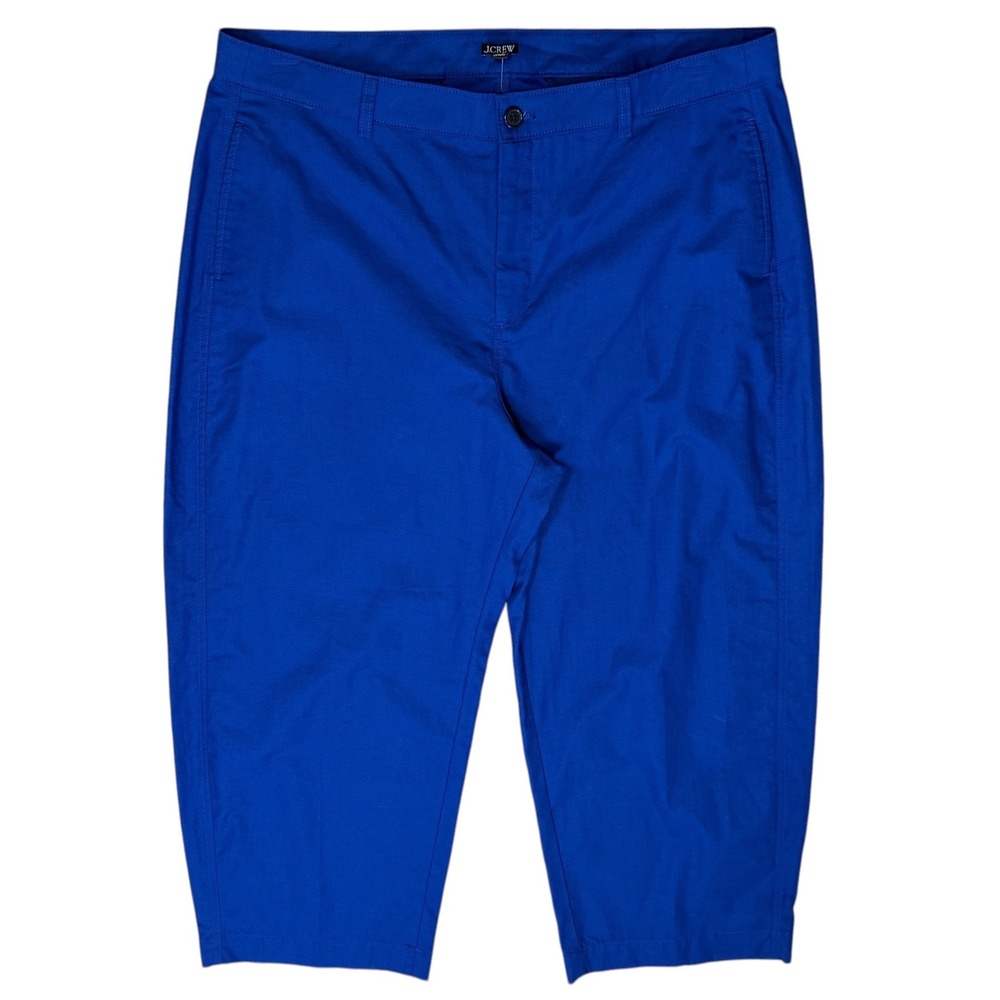 J.Crew Barrel leg Pant Royal Blue Cotton Linen Cropped Pants Size 34 High Rise